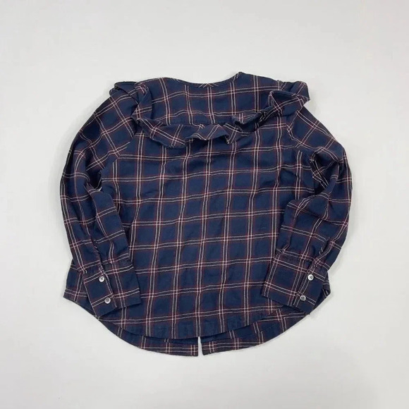 Madewell Navy Plaid Ruffle Yoke Blouse - Picture 2 of 9